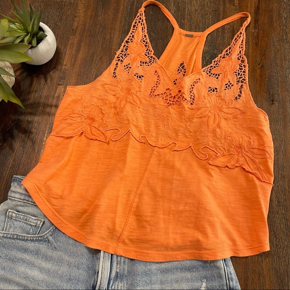 Free People orange Blossom floral coral CutOut Crop Top small embroidered - Picture 4 of 10